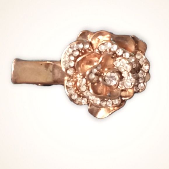 Antique Gold Tone Rhinestone Clear Crystal Metal Hair Clip / Barrette - Picture 3 of 3